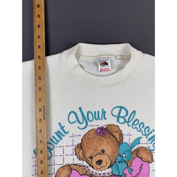 Rare Vintage 90s Granda Sweater Count Your Blessings Bear Heart FOTL Large Art - Picture 11 of 11